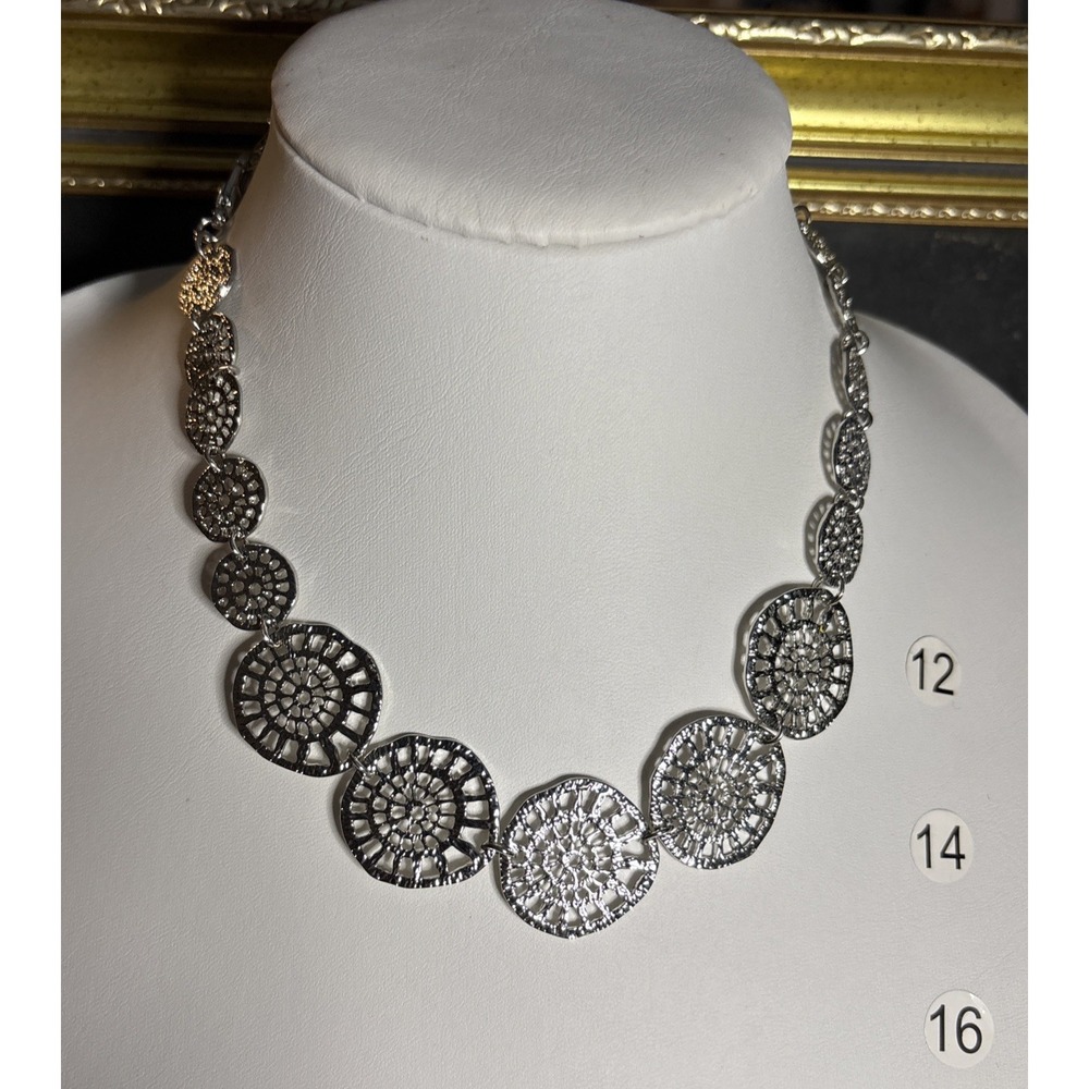 Amrita Singh Silver Tone White Mosaic Crystal Medallion Statement Necklace